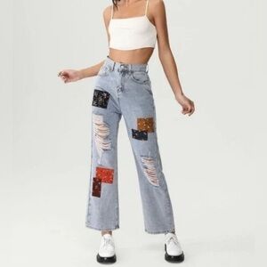 Patchwork Distressed Women Jeans Cider brand XL